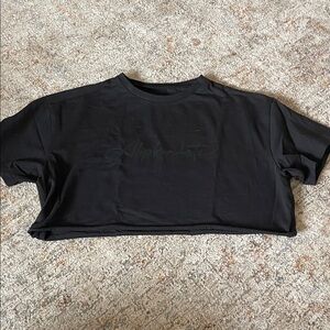 Alphalete Black Cropped Tee with Tonal Script Logo